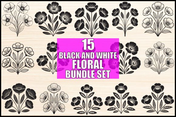Download Black and White Floral Bundle Set - White Collection