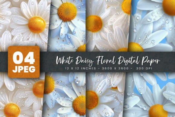 Download White Daisy Floral Digital Paper - White Collection