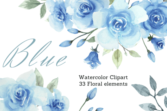 Download Watercolor Dusty Blue Roses Clipart Set - Roses Collection