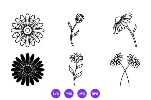 Download Black White Daisy Flower Line Art Set - White Collection