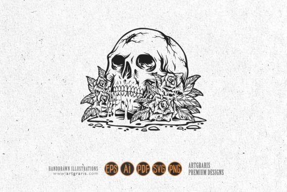 Download Spooky Skull Head Roses Plant Outline - Roses Collection