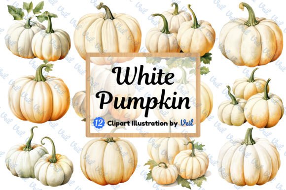 Download White Pumpkin Clipart Watercolor Bundle - White Collection