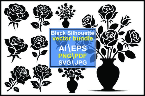 Download Collection of Silhouette Roses and Vases - Roses Collection
