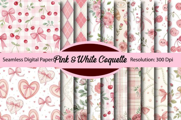 Download Pink &amp; White Coquette Digital Paper - Premium Bundle