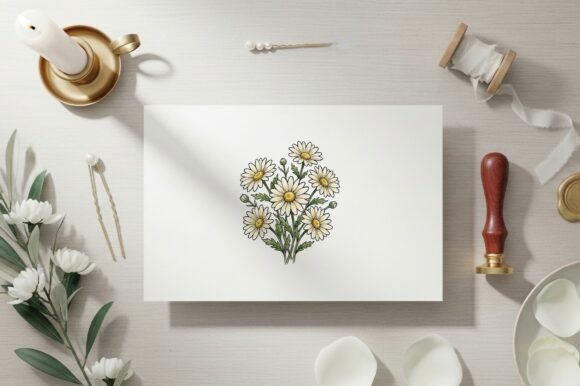 Download White Daisies Bouquet in Line Art - White Collection