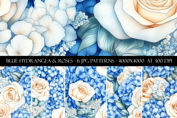Download Blue Hydrangea and Roses Patterns - Roses Collection