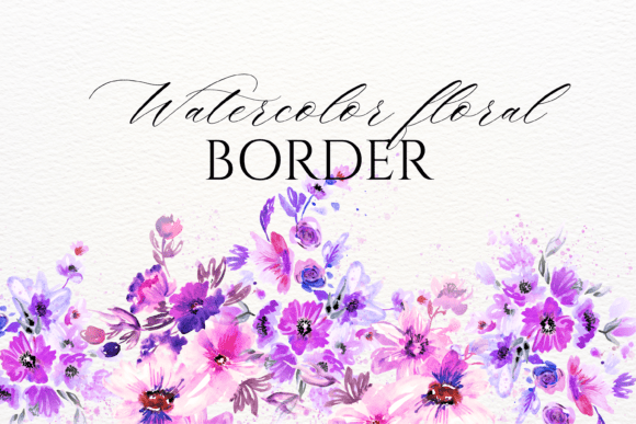 Download Watercolor Purple Floral Border PNG - Purple floral Collection