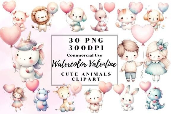 Download Watercolor Valentine Cute Animal Clipart - Premium Resources