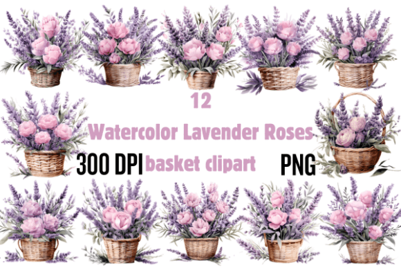 Download Watercolor Lavender Roses Basket Clipart - Roses Collection