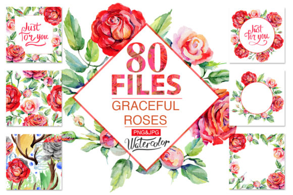 Download Roses Red Watercolor Flower Set - Roses Collection