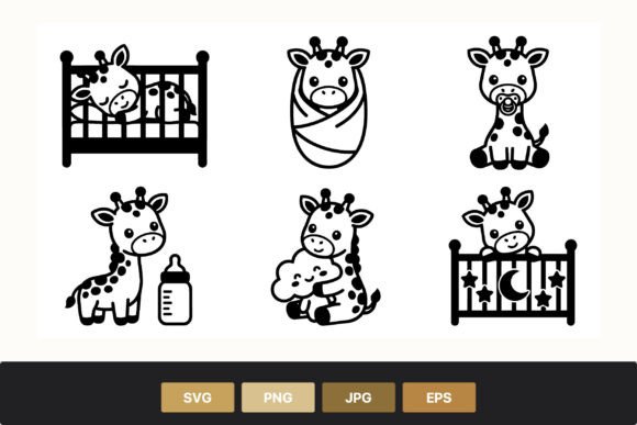 Download Baby Giraffe Nursery Black White Icons - White Collection