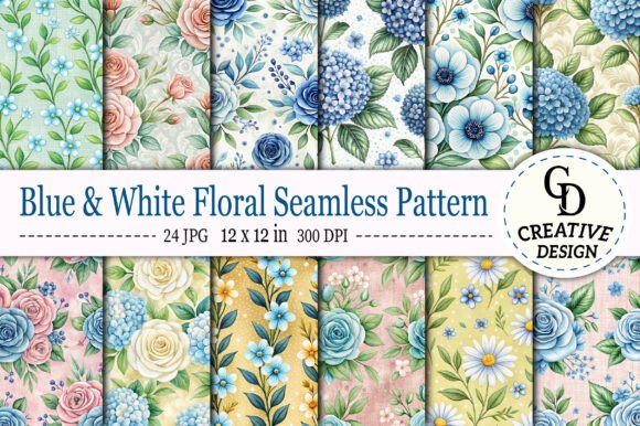 Download Blue &amp; White Floral Seamless Pattern - Premium Resources
