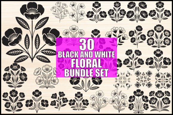 Download Black and White Floral Bundle Set - White Collection