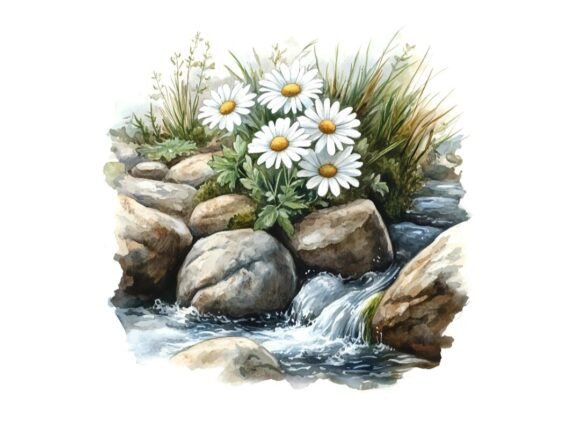 Download 10 White Daisies River Floral Clipart - White Collection