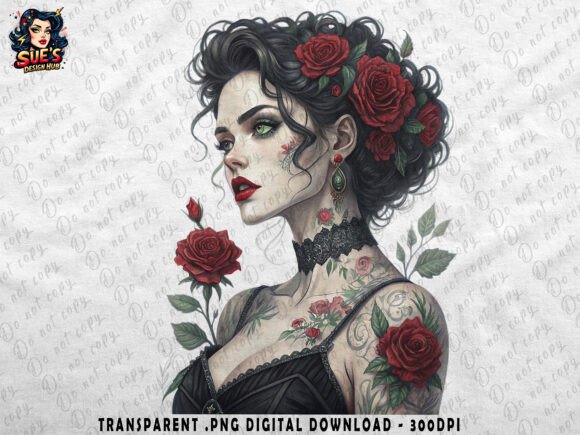Download Gothic Beauty with Red Roses &amp; Tattoos - Roses Collection
