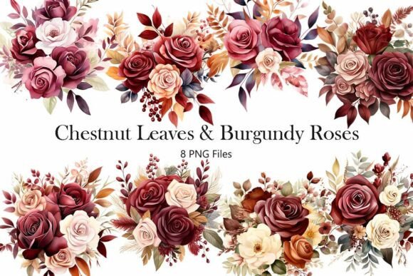 Download Watercolor Leaves &amp; Burgundy Roses - Roses Collection