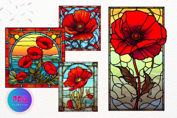 Download Stained Glass Poppy Flower Clipart - Poppy flower Collection