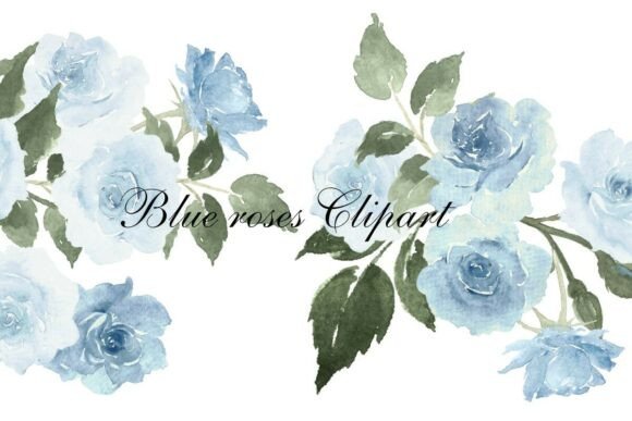 Download Watercolor Dusty Blue Roses Clipart PNG - Roses Collection