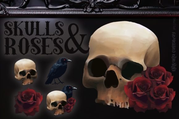 Download Gothic Skulls Roses Raven Illustrations - Roses Collection