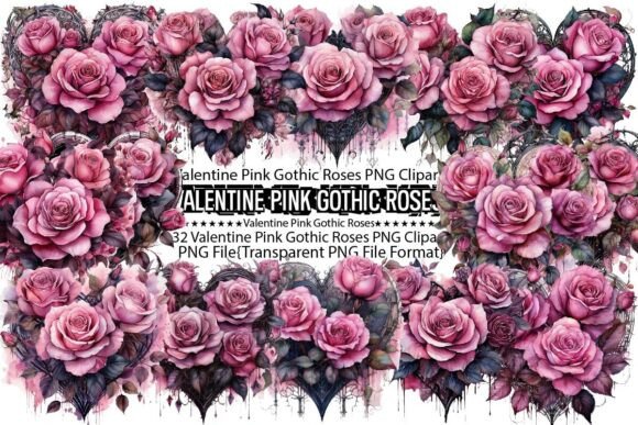 Download Watercolor Valentine Pink Gothic Roses - Roses Collection