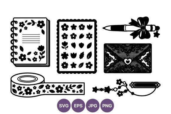 Download Floral Stationery Black and White Vector - White Collection