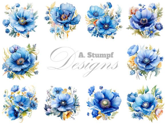 Download Blue Poppy Flower Watercolor Clipart Set - Poppy flower Collection