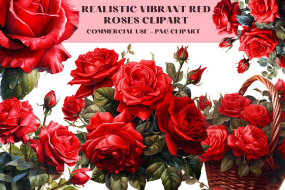 Download Realistic Vibrant Red Roses Clipart - Roses Collection
