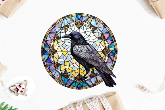 Download Round Raven Stained Glass Clipart PNG - Premium Resources