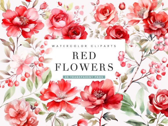 Download Watercolor Red Flowers Clipart Bundle - Red flowers Collection