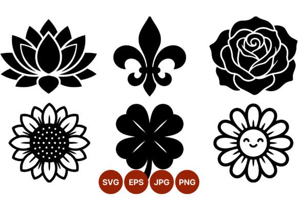 Download Black and White Floral Vector Icons Set - White Collection